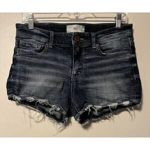 BKE Payton Shorts Womens 27 Blue Distressed Hem Stretch Denim Whisker ABK3626
